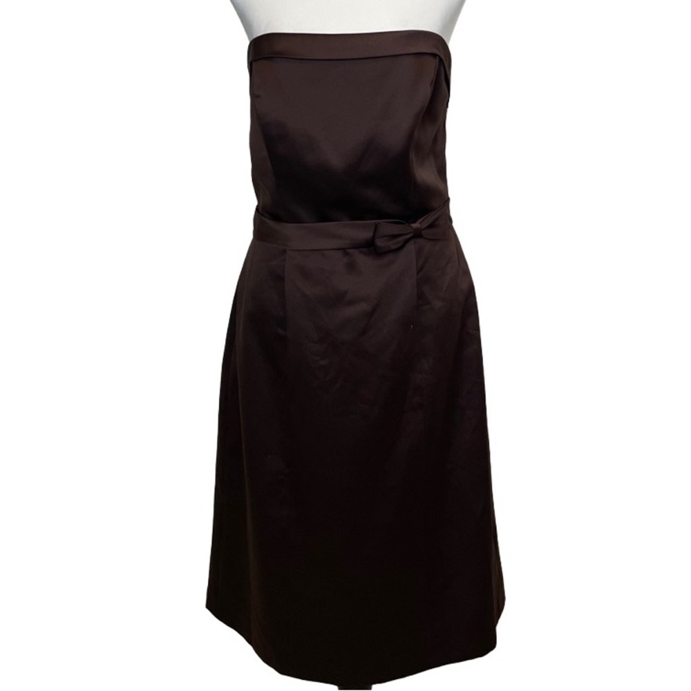 Alfred Angelo Rich Mocha Bow Gown Bridesmaid Strapless Dress - Picture 2 of 4
